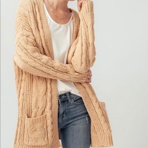Chunky cable knit open cardigan-honey